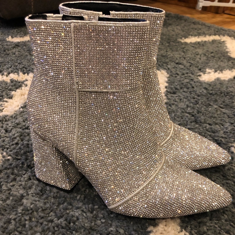 Silver Glitter Ankle Boots